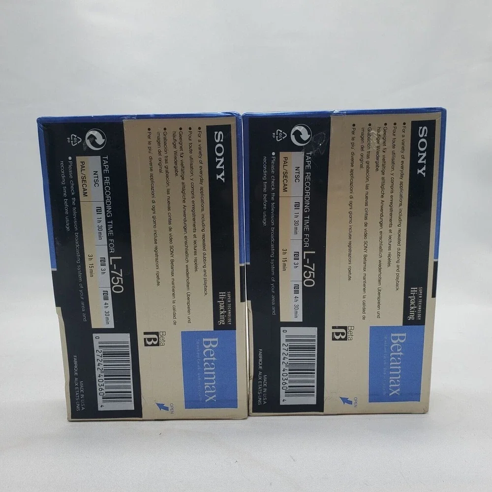 Set of 2 New Sealed Sony L-750 Betamax Beta Blank Tapes‎